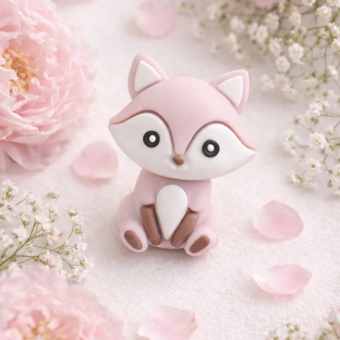 Porte-clé Douce Maman renard rose pastel perle fleurie