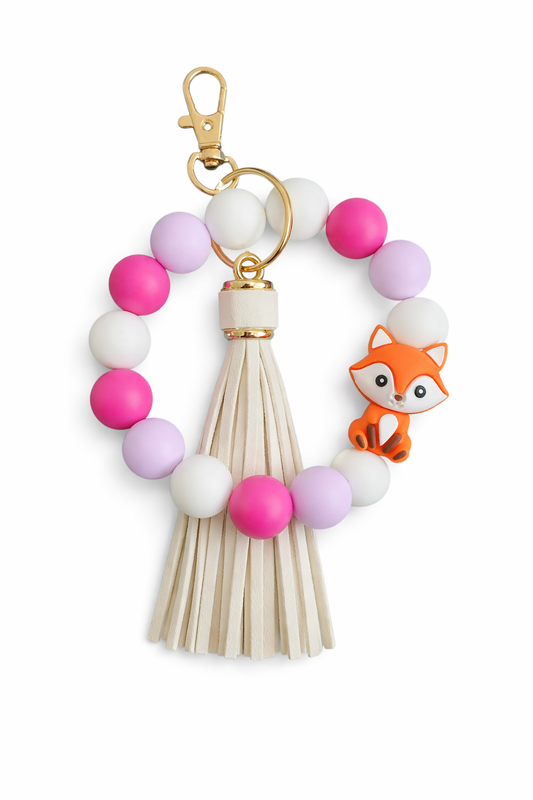 Porte-clé perles pastel lilas avec renard – création artisanale
